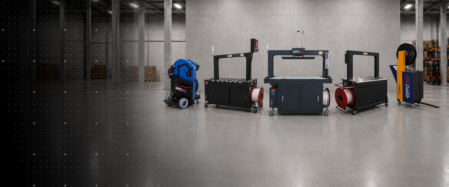 Linha de arqueadoras de caixas Supplypack em ambiente industrial